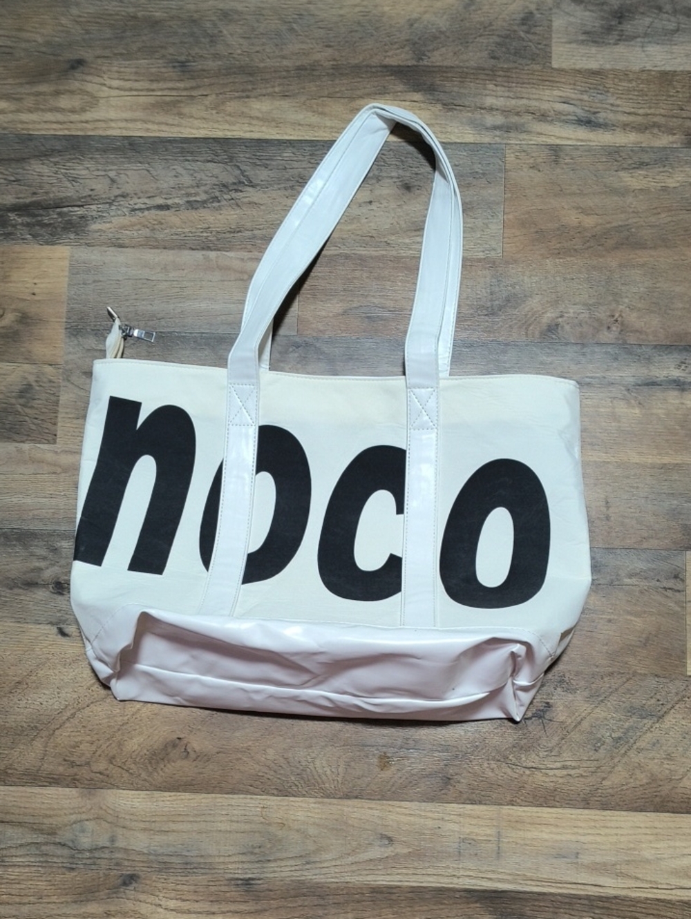 Canvas Tote Bag with Black Logo Print - White